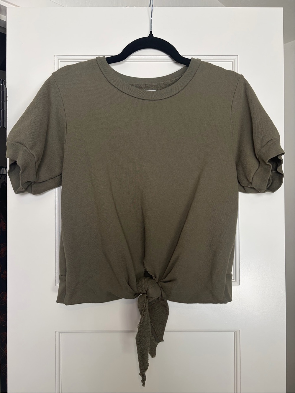 NSF Olive Green Short Sleeve Tie-Front Sweatshirt Tee (Small)